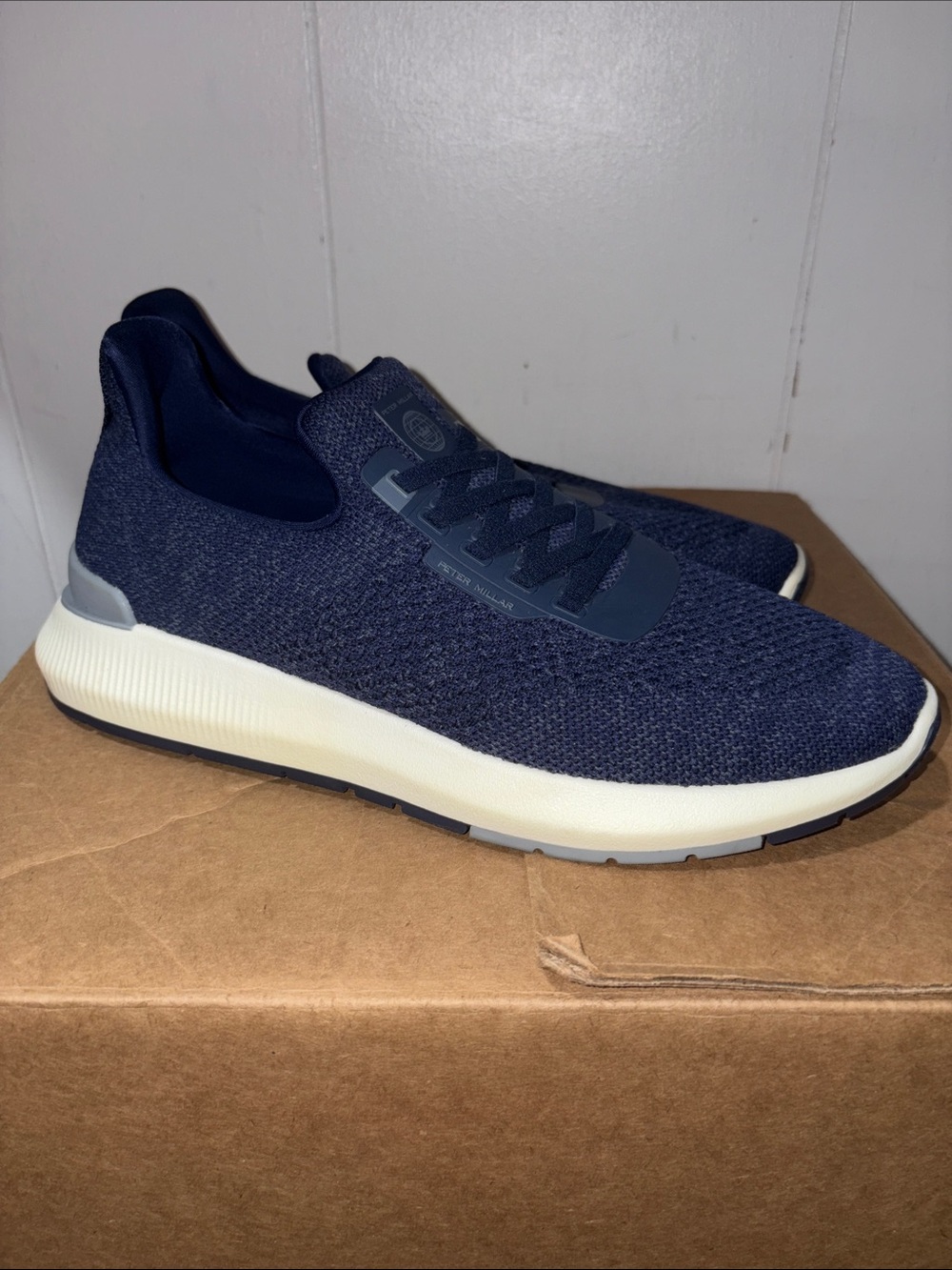 Peter Millar Navy Knit Slip-On Sneakers with White Midsole size 9.5